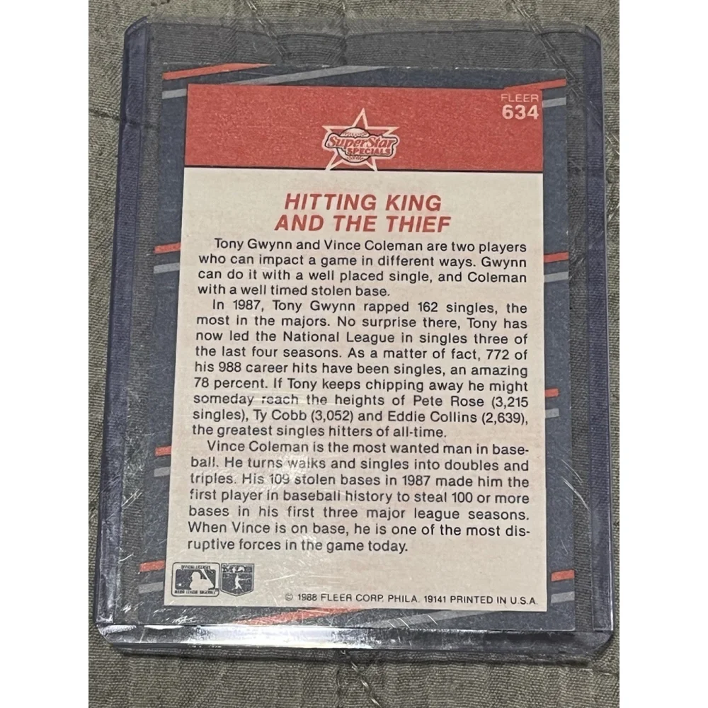 1988 Fleer Tony Gwynn Vince Coleman SuperStar Specials